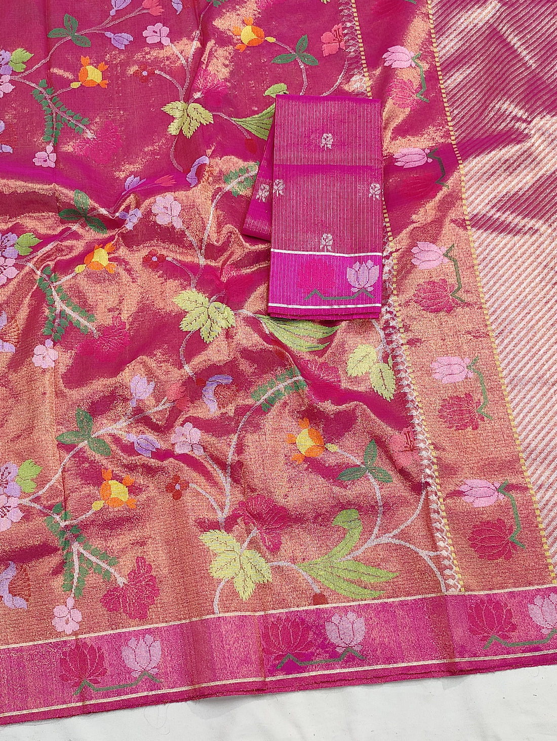 Gulnaaz | Rosewood Pink Pure Handloom Double Tissue Zari Kota GI Tagged Saree | Banarasii
