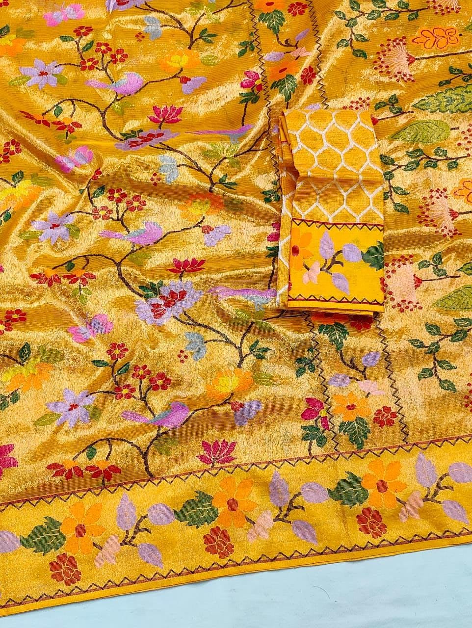 Zardoz | Imperial Marigold Pure Handloom Double Tissue Zari Kota GI Tagged Saree | Banarasii