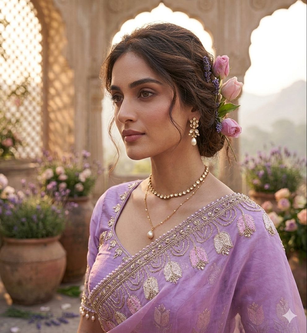 Nargis - Lavender Mist Fendi Satin Silk Saree | Banarasii