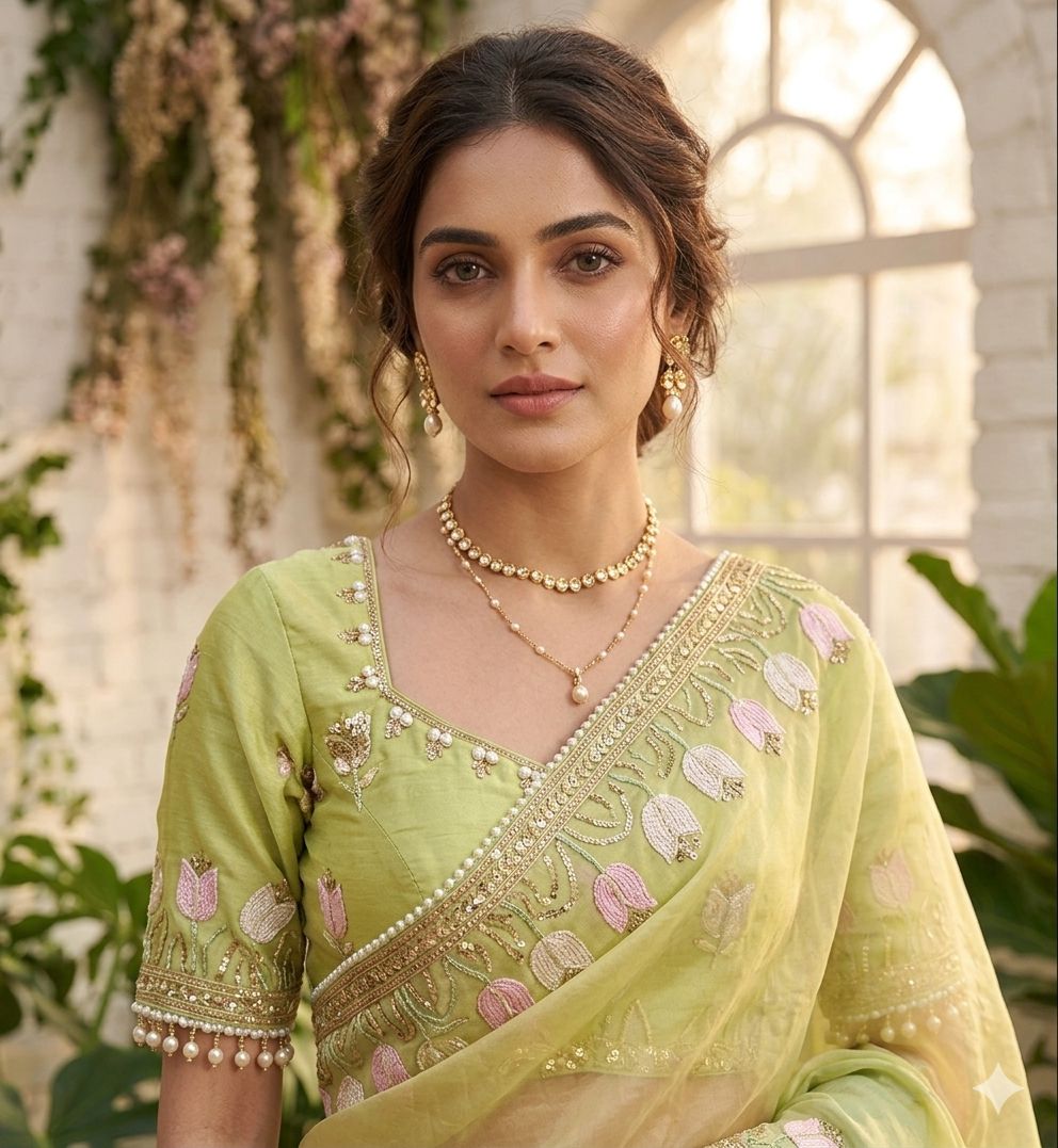 Nargis - Pista Mist Fendi Satin Silk Saree | Banarasii