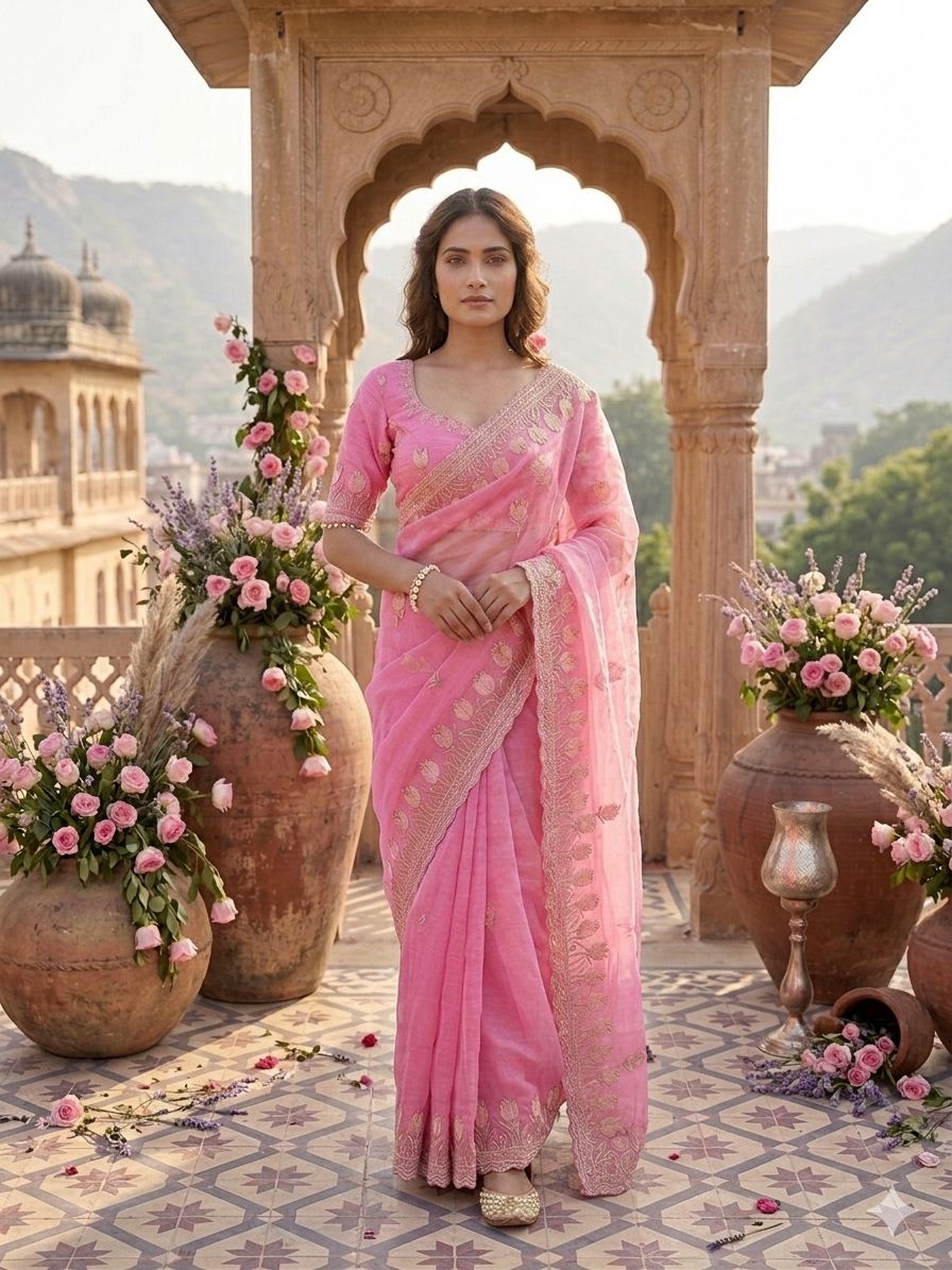 Nargis - Gulabi Noor Fendi Satin Silk Saree | Banarasii