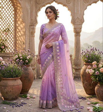 Nargis - Lavender Mist Fendi Satin Silk Saree | Banarasii