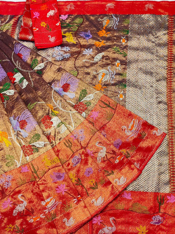 Shahkaar - Imperial Rust Pure Gold Double Tissue Zari Kota GI Tagged Handloom Saree | Banarasii