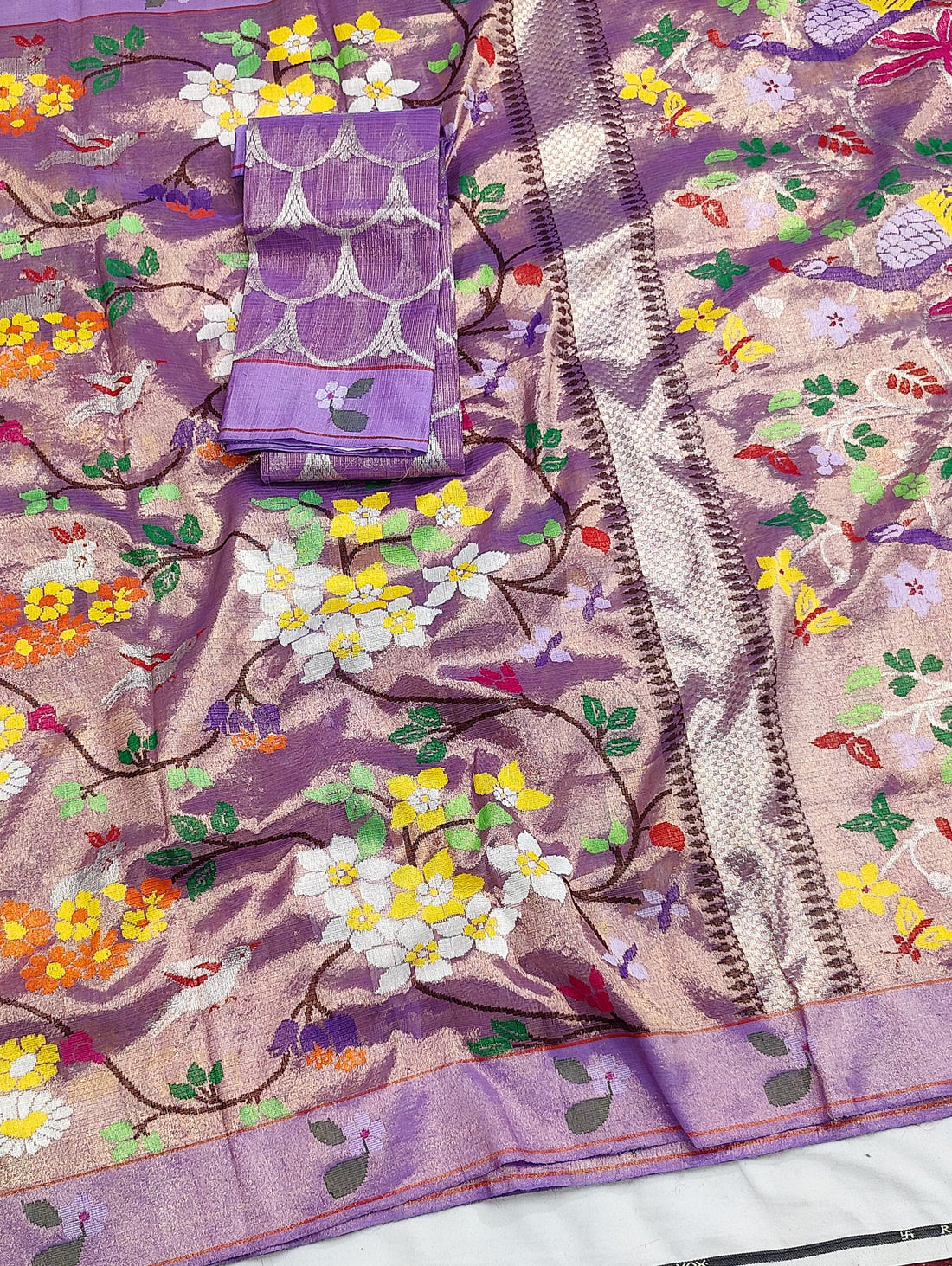 Bahaar - Lavender Mauve Pure Gold Double Tissue Zari Kota GI Tagged Handloom Saree | Banarasii