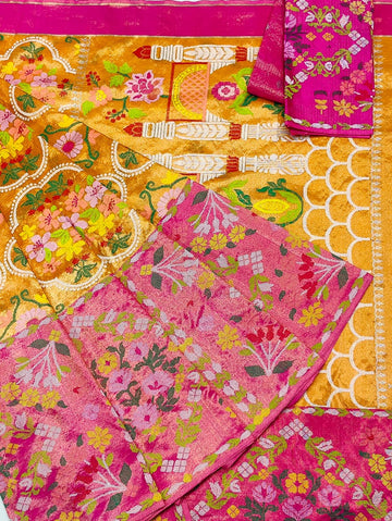 Shabnam | Antique Gold Pure Handloom Double Tissue Zari Kota GI Tagged Saree | Banarasii