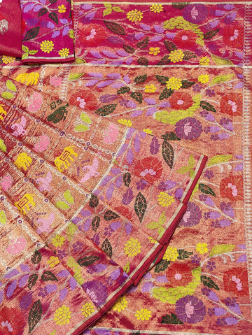 Mehrun | Rose Gold Pure Handloom Double Tissue Zari Kota GI Tagged Saree | Banarasii
