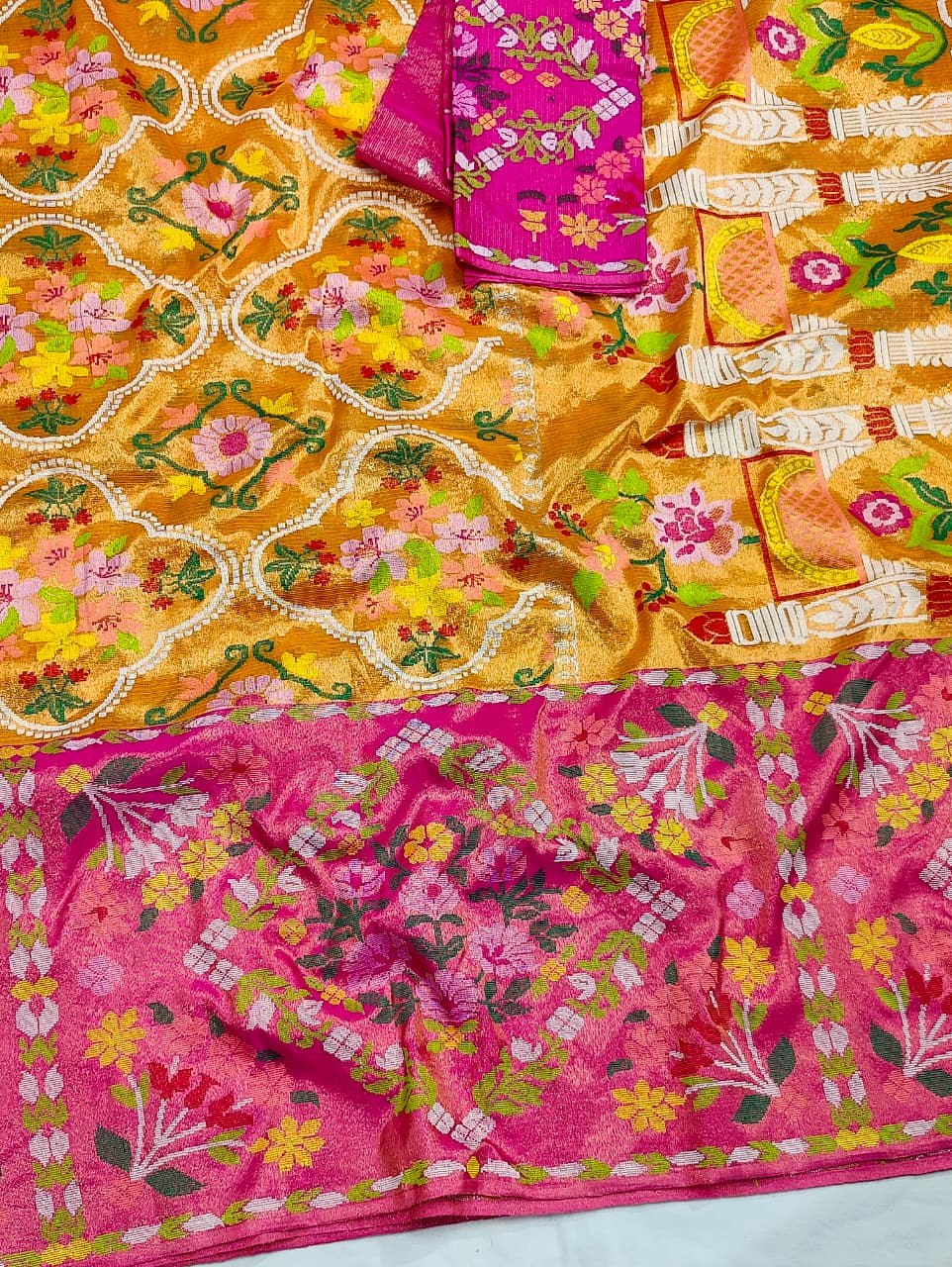Shabnam | Antique Gold Pure Handloom Double Tissue Zari Kota GI Tagged Saree | Banarasii