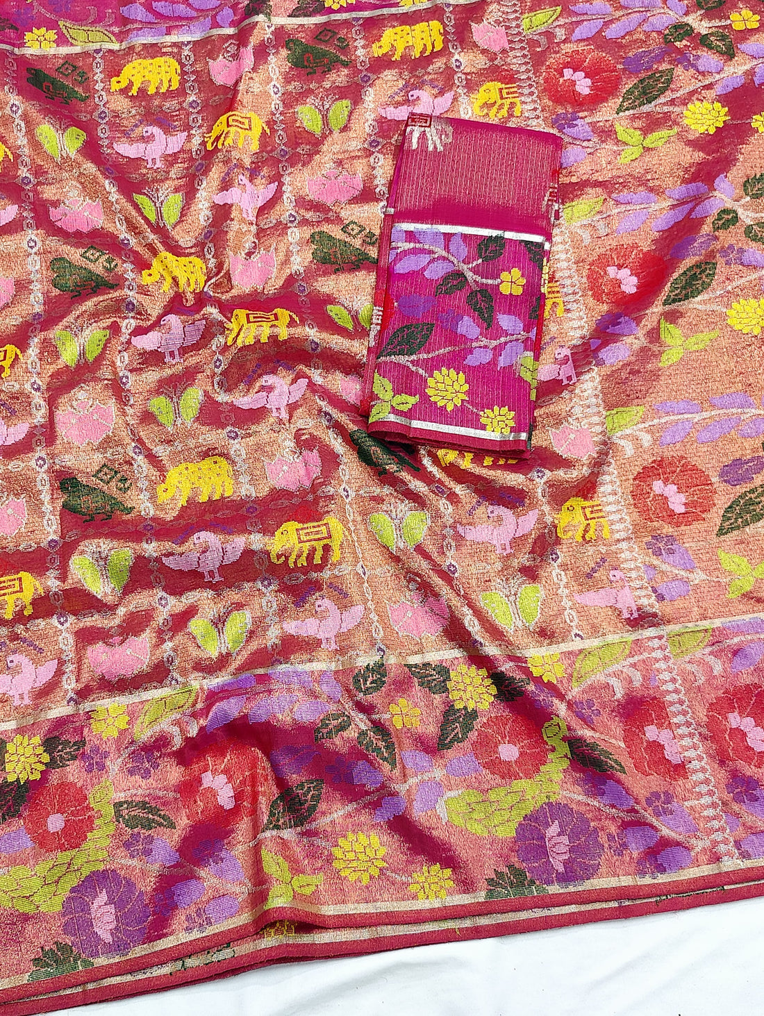 Mehrun | Rose Gold Pure Handloom Double Tissue Zari Kota GI Tagged Saree | Banarasii