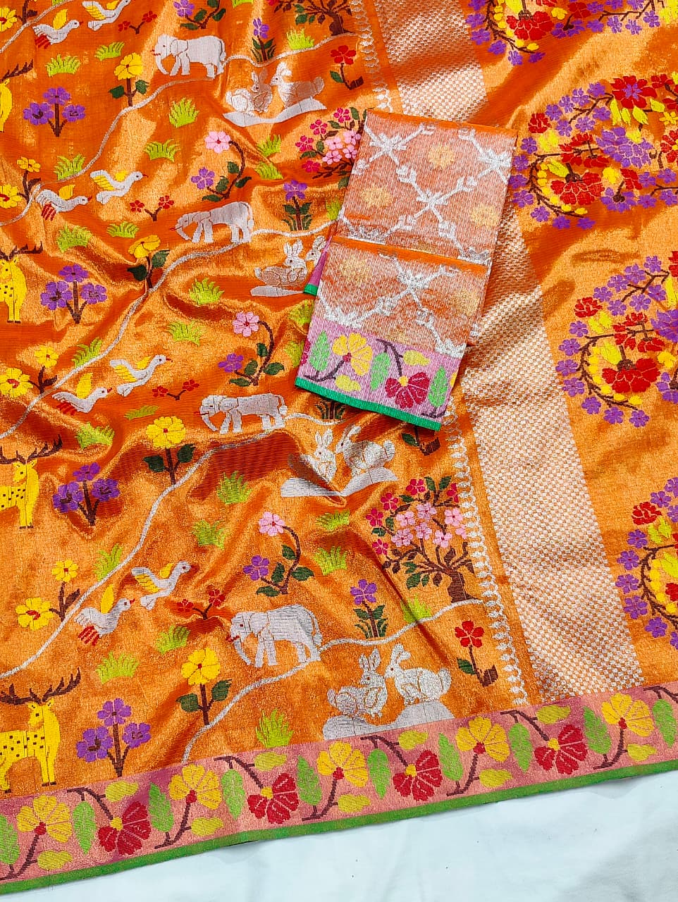Gulistan | Amber Gold Pure Handloom Double Tissue Zari Kota GI Tagged Saree | Banarasii