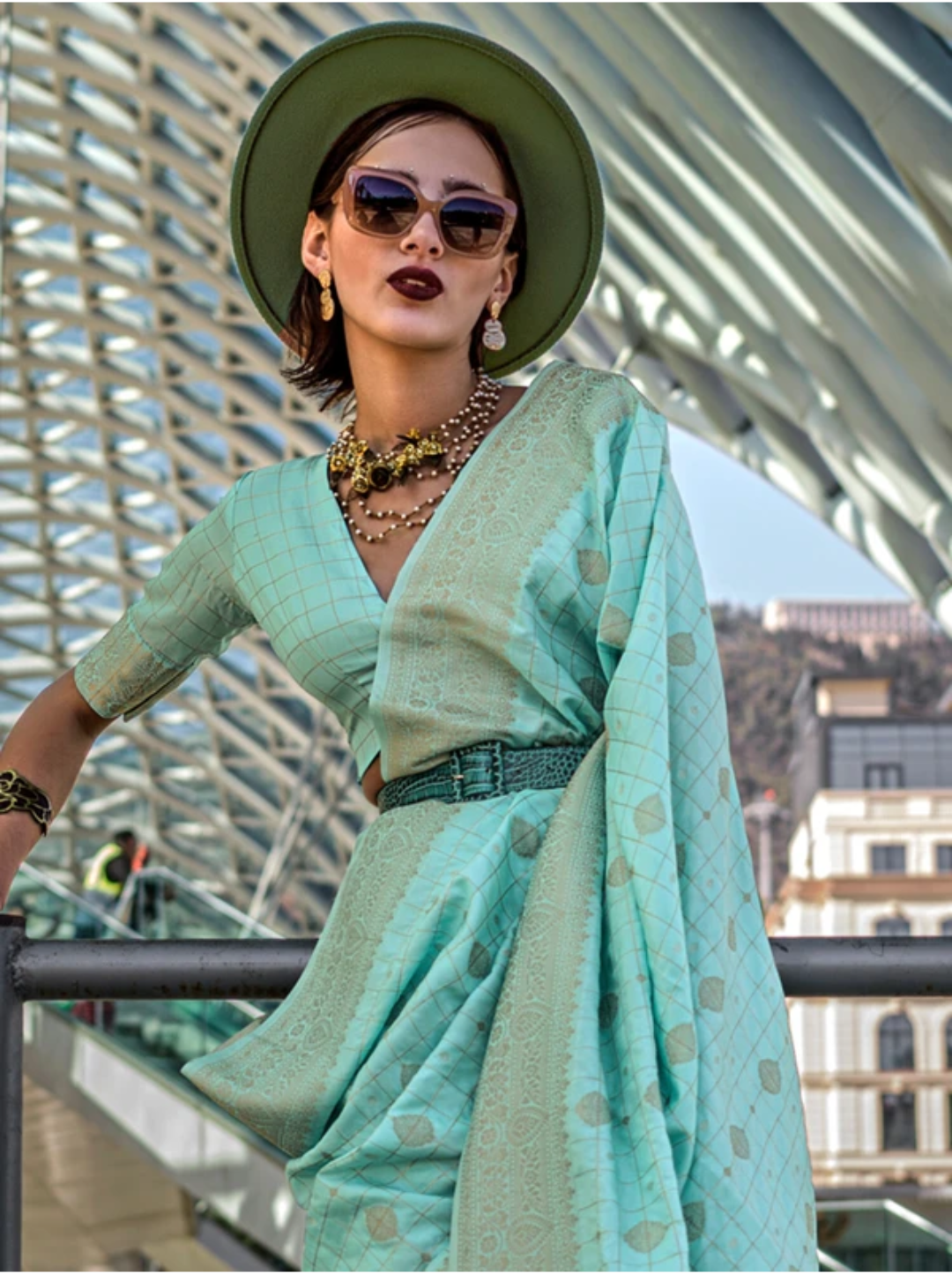 Suraiya | Mint Aqua Banarasi Silk Rich Zari Weaved Saree | Banarasii